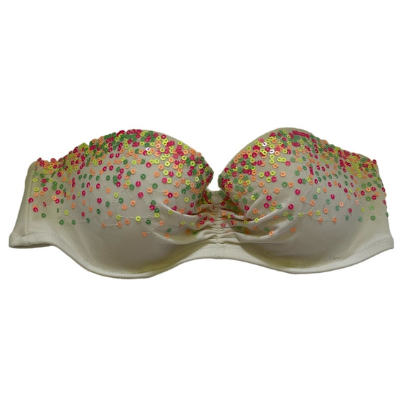 Victoria’s Secret Women's Sequin Underwire Bandeau Bikini Top Pink Size 34C - Picture 1 of 9
